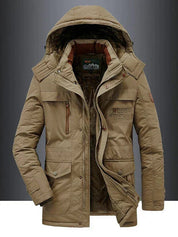 Men's Fleece-Lined Hooded Parka | Padded Shell Flap Pockets Snap Placket Winter Coat