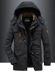 Men's Fleece-Lined Hooded Parka | Padded Shell Flap Pockets Snap Placket | Warm Winter Coat | S–2XL