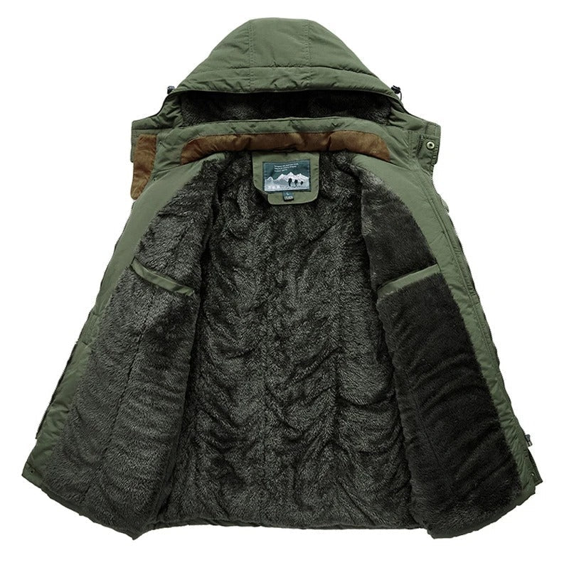 Men's Fleece-Lined Hooded Parka | Padded Shell Flap Pockets Snap Placket Winter Coat