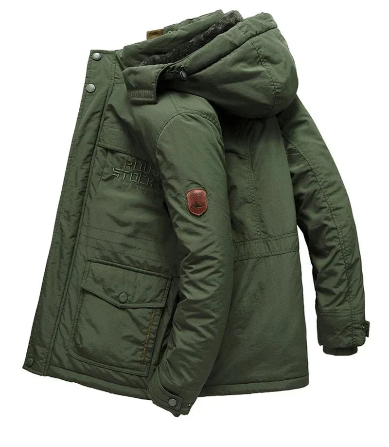 Men's Fleece-Lined Hooded Parka | Padded Shell Flap Pockets Snap Placket Winter Coat