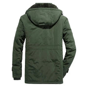 Men's Fleece-Lined Hooded Parka | Padded Shell Flap Pockets Snap Placket Winter Coat