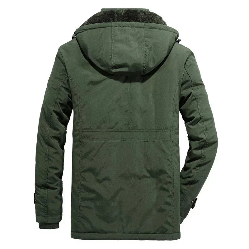 Men's Fleece-Lined Hooded Parka | Padded Shell Flap Pockets Snap Placket Winter Coat