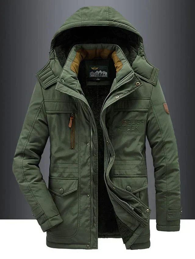 Men's Fleece-Lined Hooded Parka | Padded Shell Flap Pockets Snap Placket | Warm Winter Coat | S–2XL