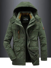 Men's Fleece-Lined Hooded Parka | Padded Shell Flap Pockets Snap Placket Winter Coat