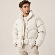 Men's Fleece-Lined Puffer Jacket | Cotton-Blend Shell High Collar Winter Coat | Brown Black White | Rasmus