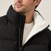 Men's Fleece-Lined Puffer Jacket | Cotton-Blend Shell High Collar Winter Coat | Brown Black White | Rasmus