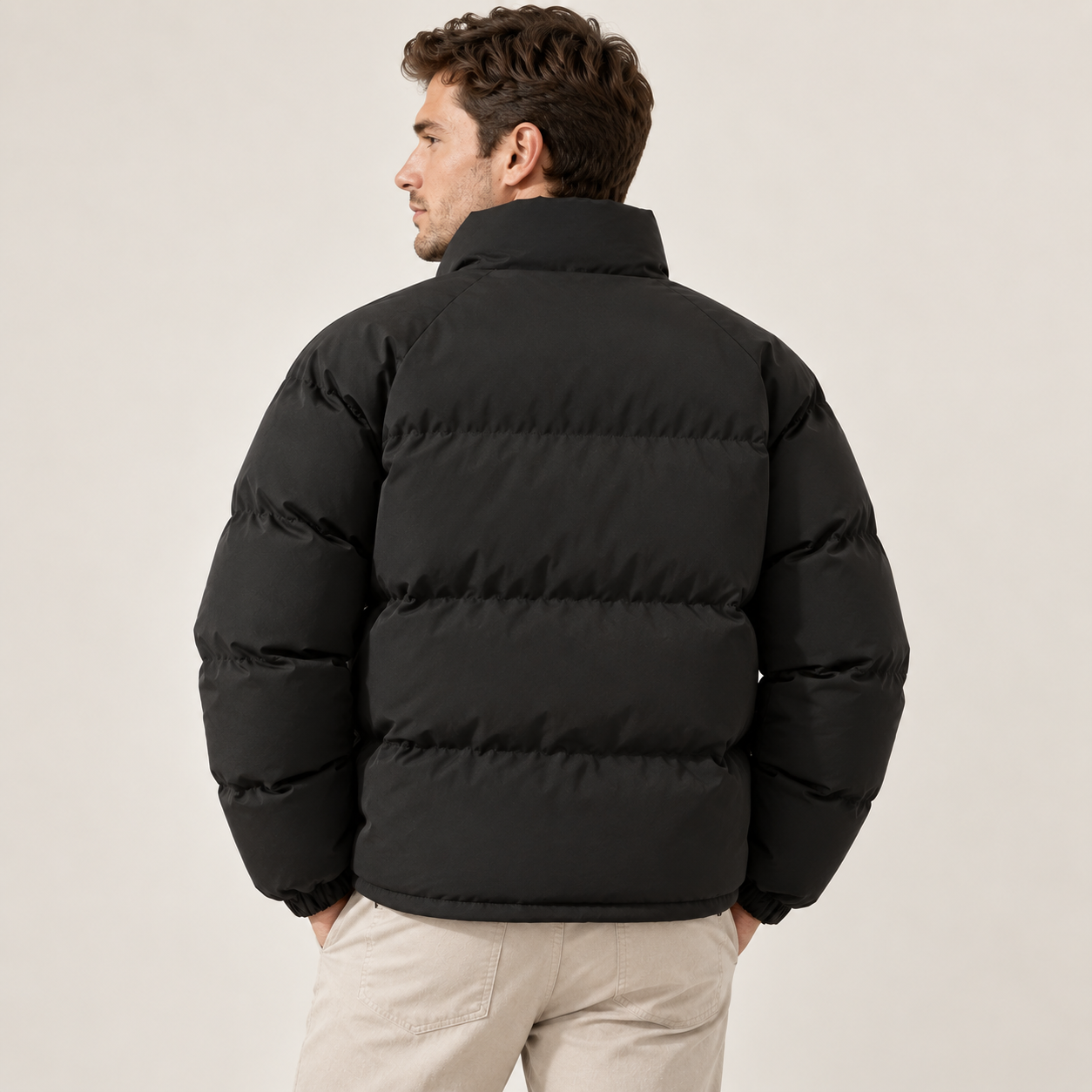 Men's Fleece-Lined Puffer Jacket | Cotton-Blend Shell High Collar Winter Coat | Brown Black White | Rasmus
