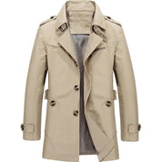 Men's Cotton Twill Trench Coat | Notch Lapel Zip Pocket Belted Cuff Smart Jacket