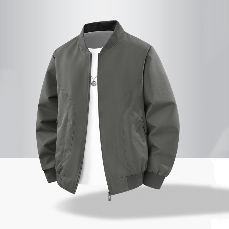 Men's Zip-Up Bomber Jacket | Curved Panel Seams Rib Collar Sleeve Pocket Casual Outerwear