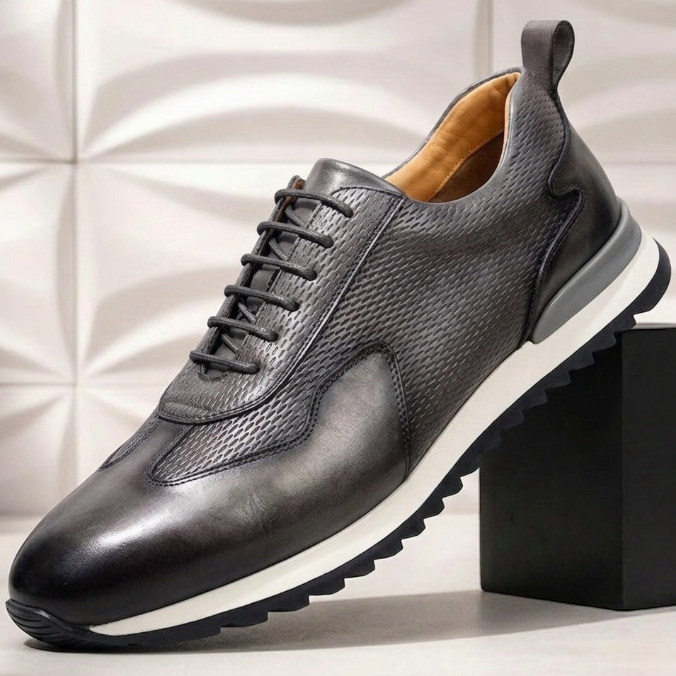 Reuben Cowhide Leather Trainer | Men's Genuine Leather Trainers | Smart Casual Fashion Shoes UK