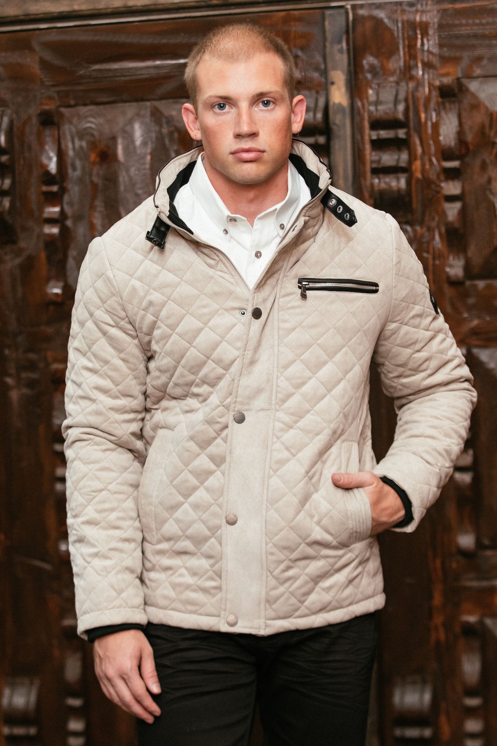 Fur-Lined Quilted Faux Suede Coat | Men's Winter Coat | Grey