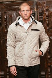 Fur-Lined Quilted Faux Suede Coat | Men's Winter Coat | Grey