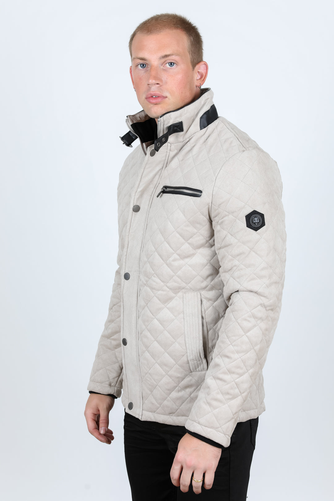 Fur-Lined Quilted Faux Suede Coat | Men's Winter Coat | Grey