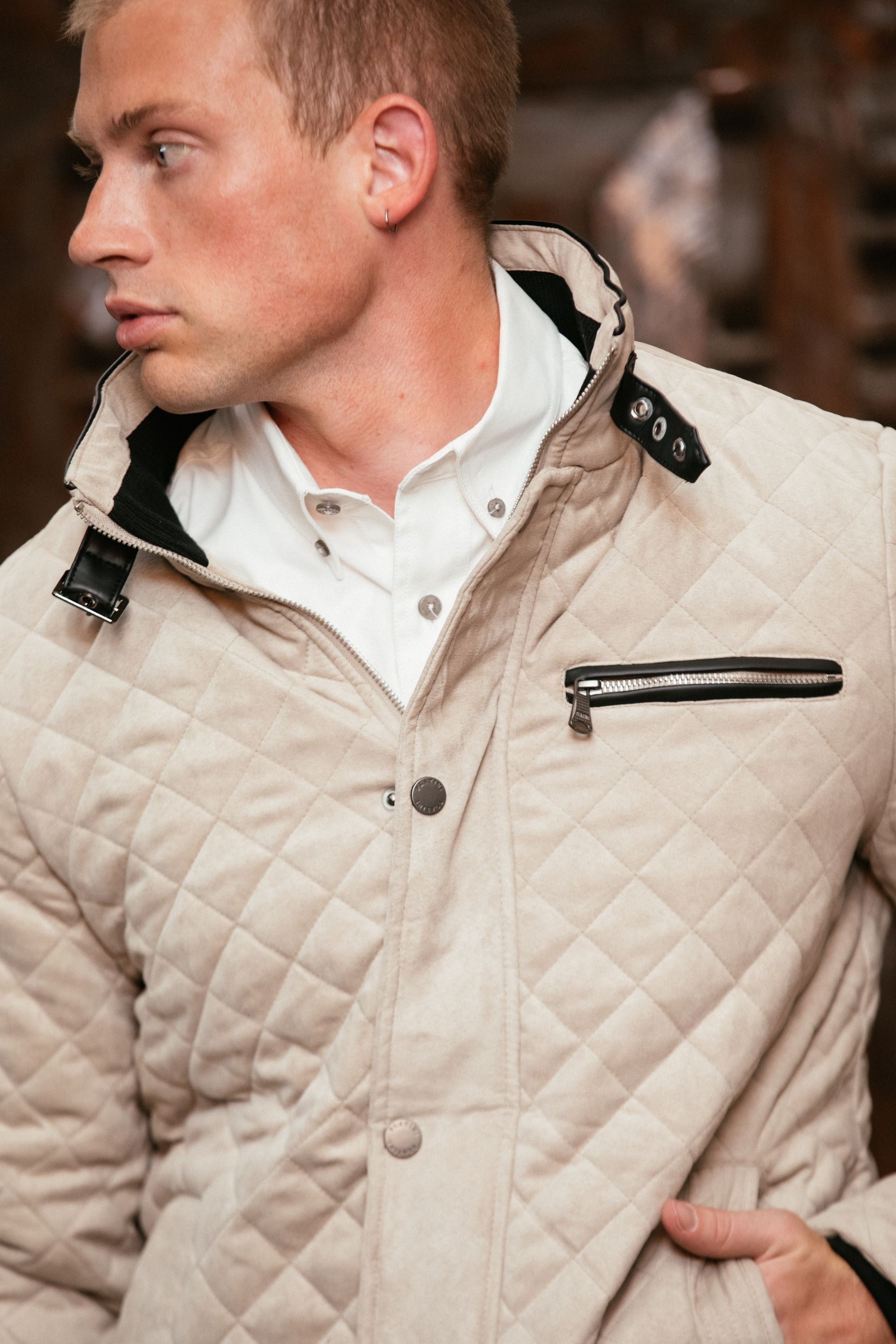 Fur-Lined Quilted Faux Suede Coat | Men's Winter Coat | Grey