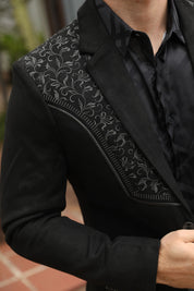 Embroidered Suede Blazer | Men's Blazer | Men Embroidered Faux Suede Blazer Black Brown Burgundy