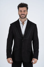 Embroidered Suede Blazer | Men's Blazer | Men Embroidered Faux Suede Blazer Black Brown Burgundy