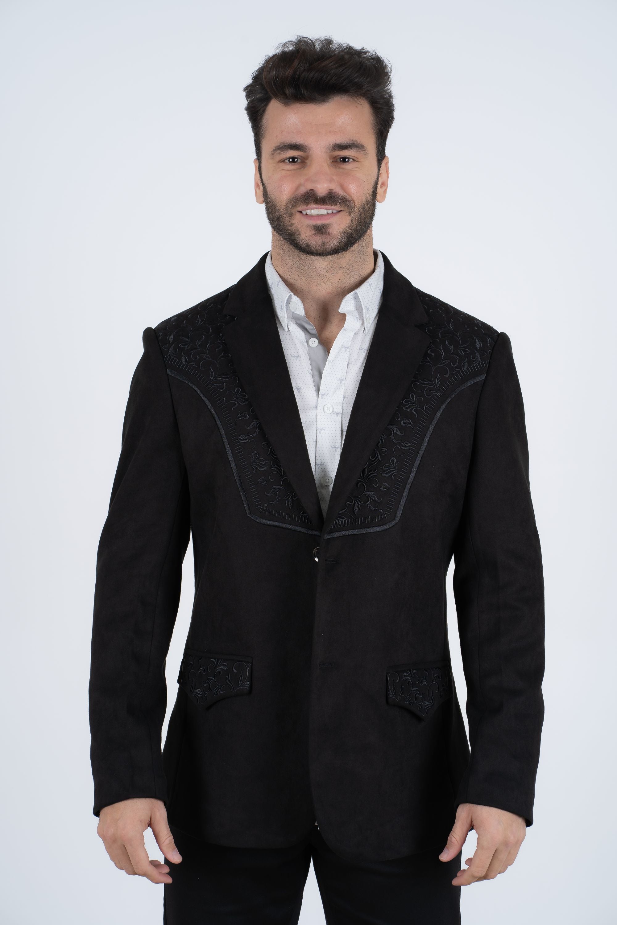 Embroidered Suede Blazer | Men's Blazer | Men Embroidered Faux Suede Blazer Black Brown Burgundy