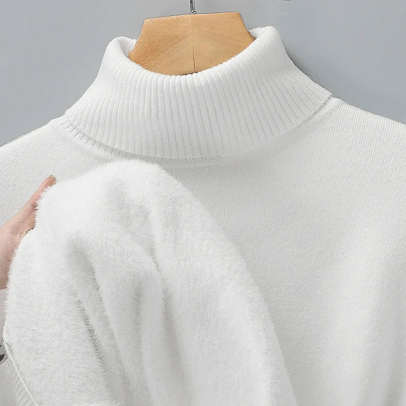 Men's Soft Merino Wool Turtleneck Sweater Elegant Tailored Winter Layering Knit Roll Neck Jumper