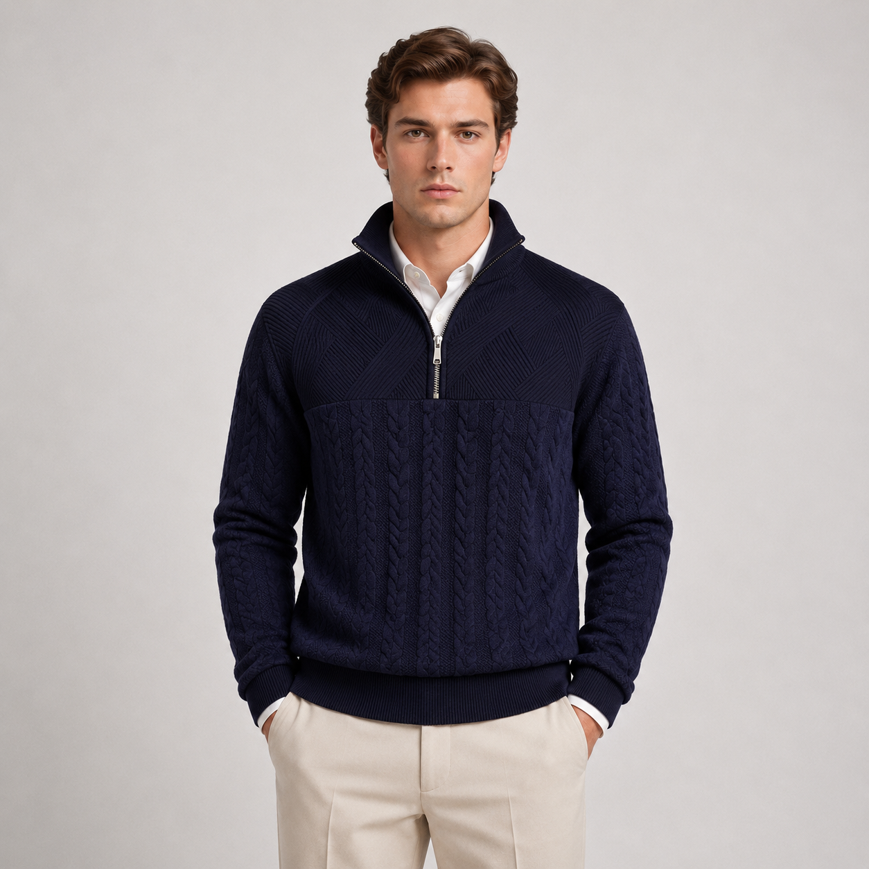 Men's Soft Ribbed Knit Quarter-Zip Sweater | Everyday Comfort Pullover Winter Knitwear