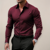 Men's Daniel Slim Fit Smart Casual Shirt Cotton Button-Down | Office Formal Long Sleeve Top Dark Gray Wine Red Green White Navy Black Light Blue