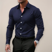 Men's Daniel Slim Fit Smart Casual Shirt Cotton Button-Down | Office Formal Long Sleeve Top Dark Gray Wine Red Green White Navy Black Light Blue