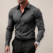 Men's Daniel Slim Fit Smart Casual Shirt Cotton Button-Down | Office Formal Long Sleeve Top Dark Gray Wine Red Green White Navy Black Light Blue