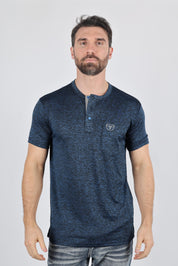 Henley Logo Tee | T-Shirt | Men's Cotton Stretch Navy Logo Print