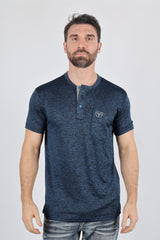 Henley Logo Tee | T-Shirt | Men's Cotton Stretch Navy Logo Print