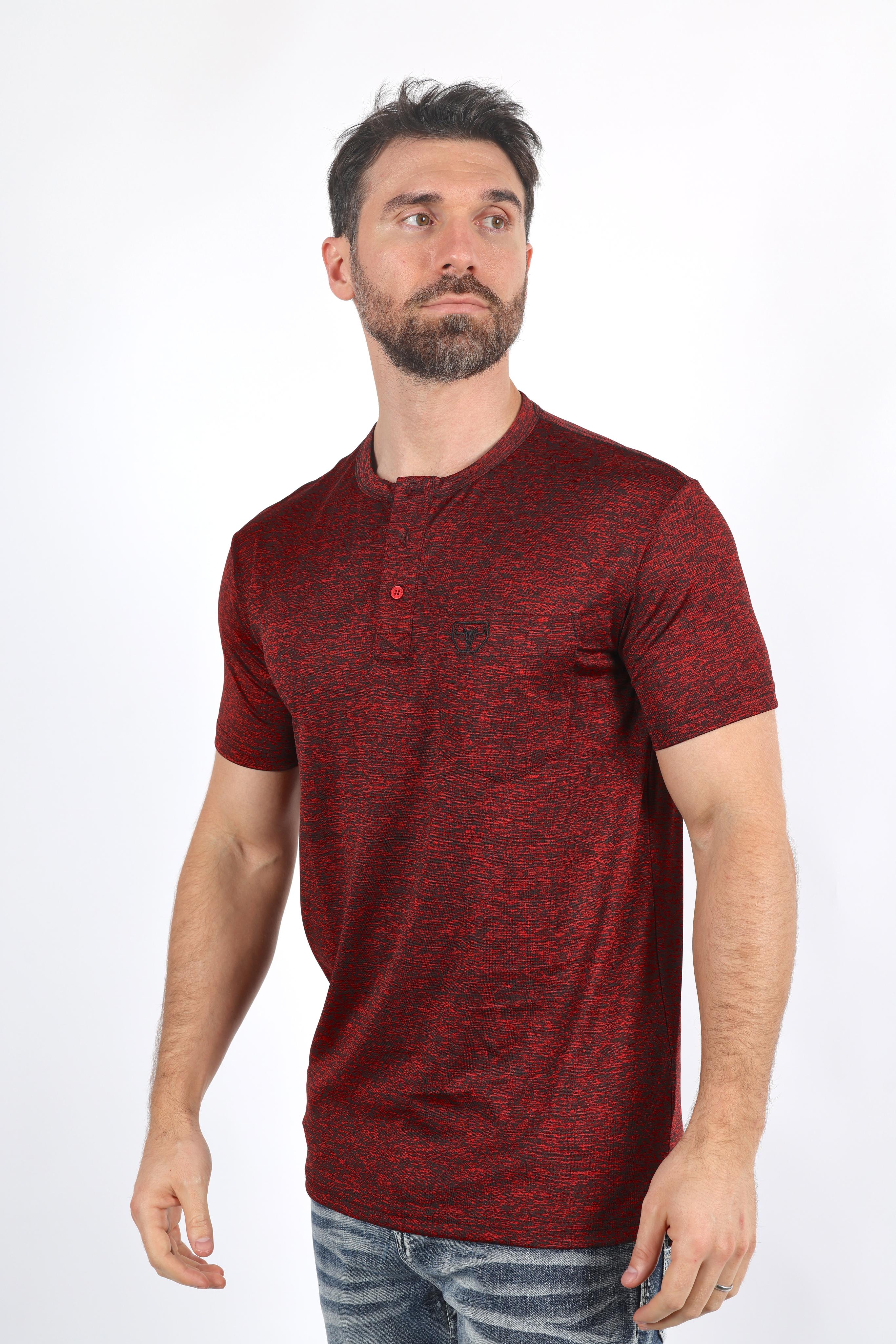 Henley Logo Tee | T-Shirt | Men's Cotton Stretch Red Logo Print