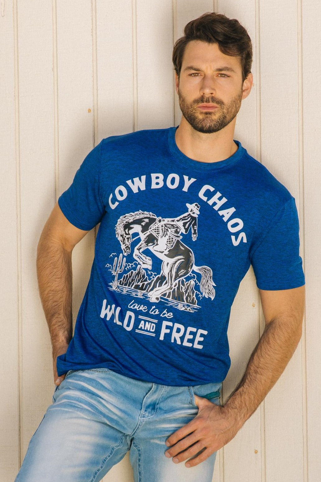 Cowboy Chaos Graphic Tee | T-Shirt | Men's Blue Performance Knit