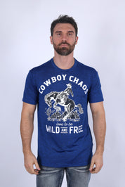 Cowboy Chaos Graphic Tee | T-Shirt | Men's Blue Performance Knit