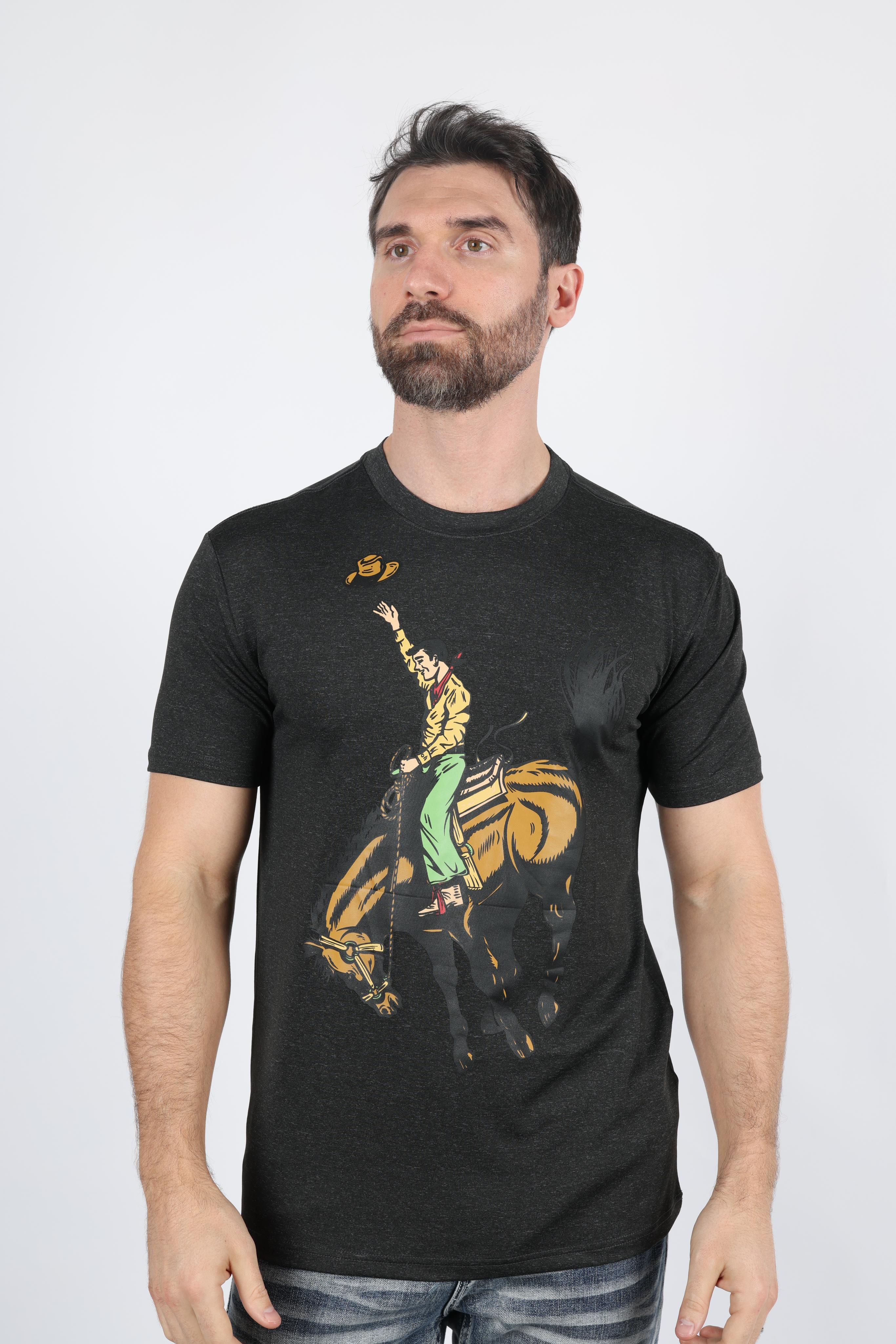 Bronc Rider Graphic Tee | T-Shirt | Men's Black Performance Knit