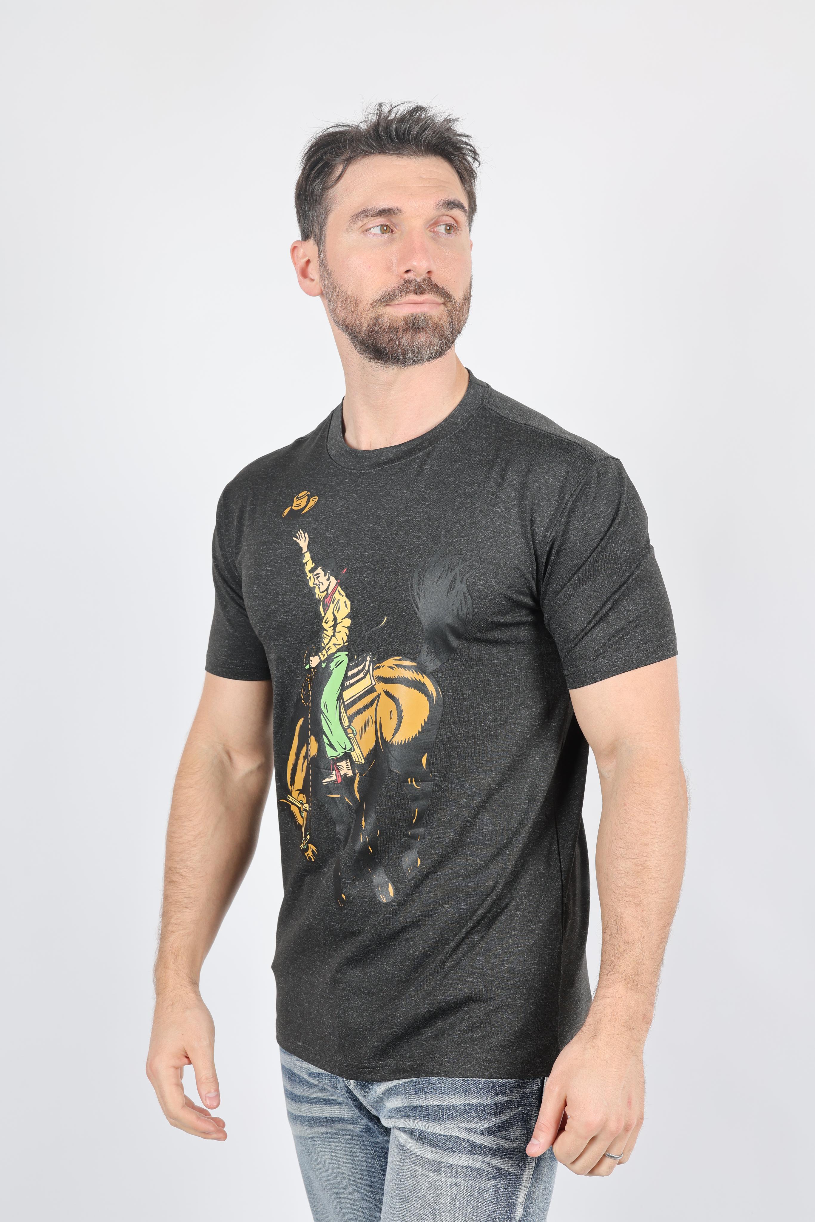 Bronc Rider Graphic Tee | T-Shirt | Men's Black Performance Knit