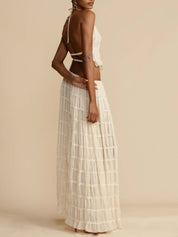 Pleated Drawstring Charm Waist Tiered Maxi Skirt | Women's Tiered Maxi Skirt | Boho Flowing Long Skirt UK
