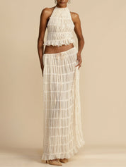 Pleated Drawstring Charm Waist Tiered Maxi Skirt | Women's Tiered Maxi Skirt | Boho Flowing Long Skirt UK