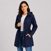 Plus Size Hooded Jacket | Women's Lightweight Cinched Waist Coat | Women's Pink Red Black Dark Grey Blue Navy