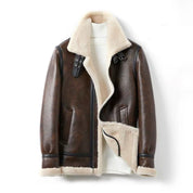 Men's Shearling Aviator Jacket | Warm Winter Leather Look Coat | Espresso Brown & Black | S–2XL