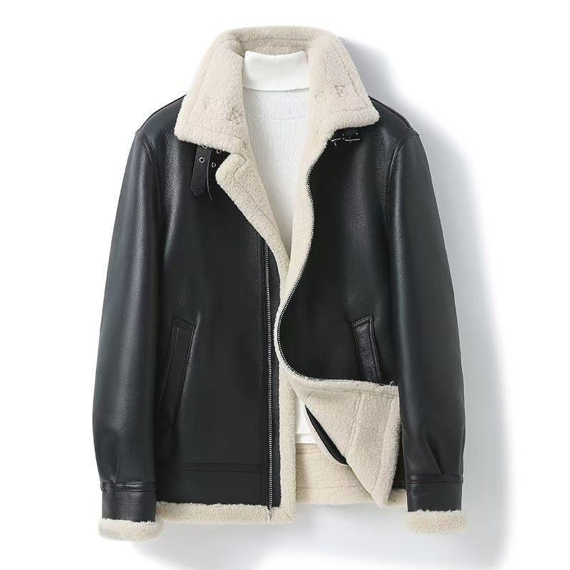 Men's Shearling Aviator Jacket | Warm Winter Leather Look Coat | Espresso Brown & Black | S–2XL