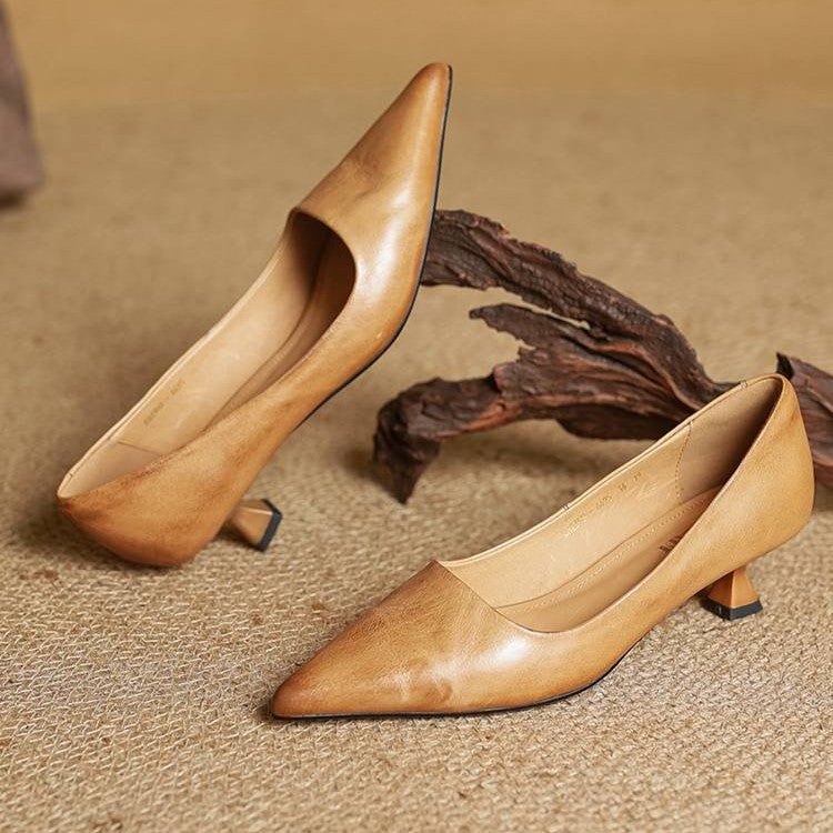Noah Sculpted Leather Heels | Women's Leather Heels | Pointed Toe Stiletto Court Shoes UK