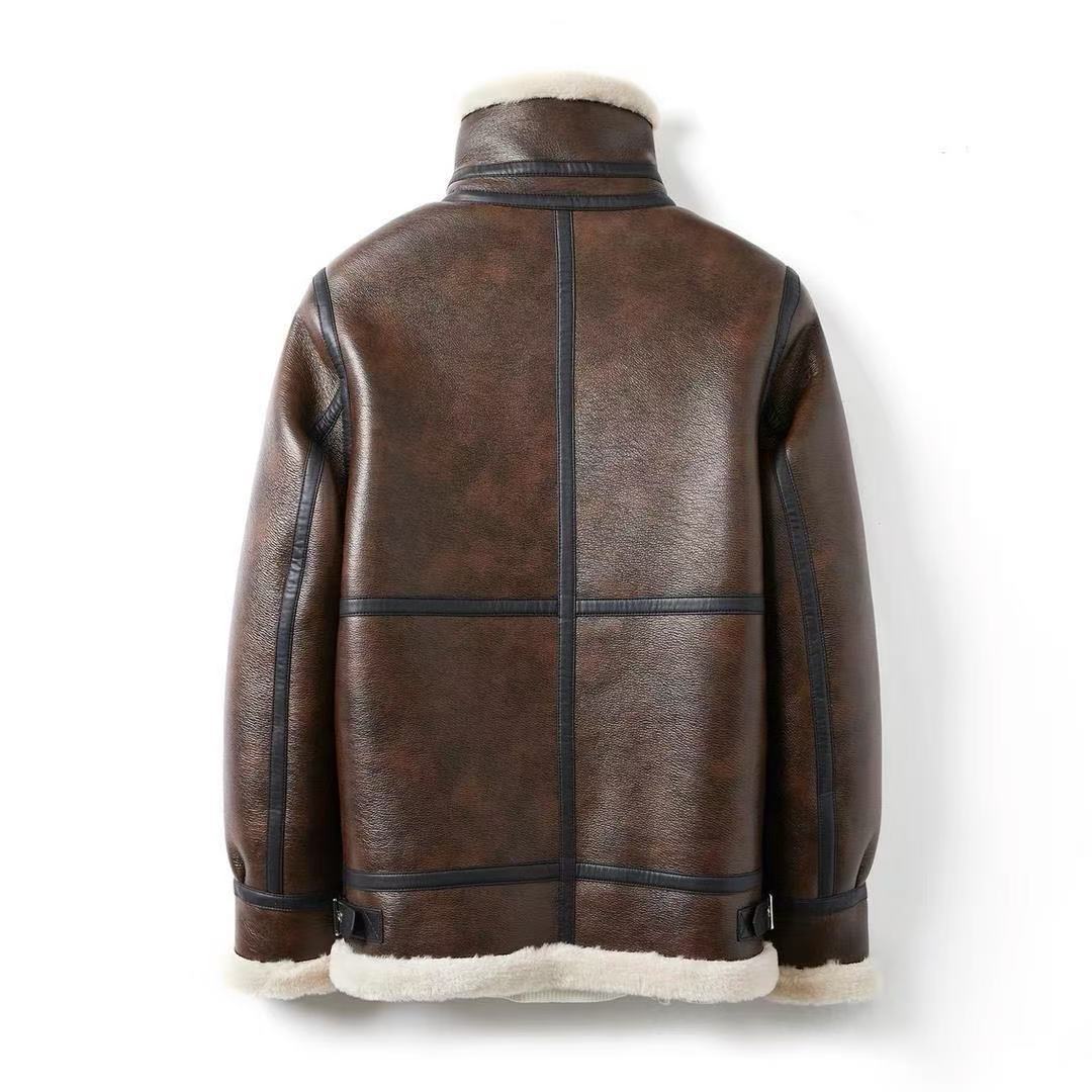 Men's Shearling Aviator Jacket | Warm Winter Leather Look Coat | Espresso Brown & Black | S–2XL