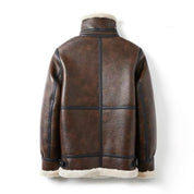Men's Shearling Aviator Jacket | Warm Winter Leather Look Coat | Espresso Brown & Black | S–2XL
