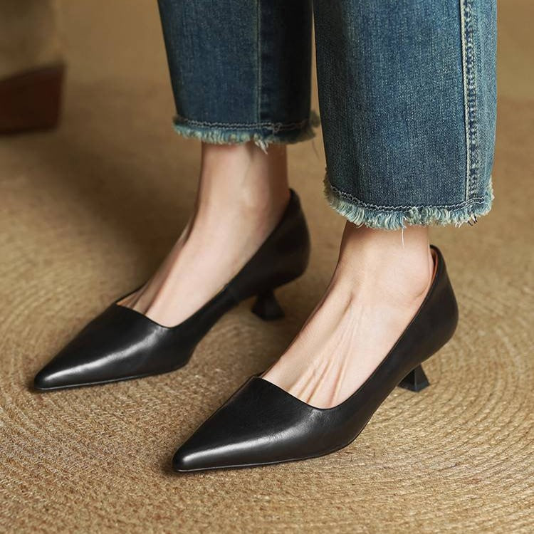 Noah Sculpted Leather Heels | Women's Leather Heels | Pointed Toe Stiletto Court Shoes UK