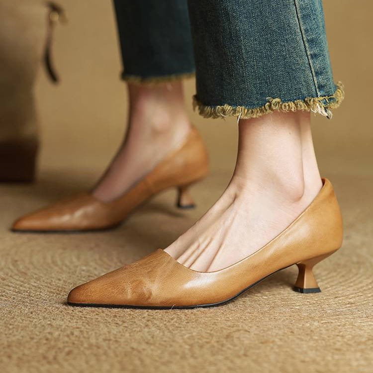 Noah Sculpted Leather Heels | Women's Leather Heels | Pointed Toe Stiletto Court Shoes UK