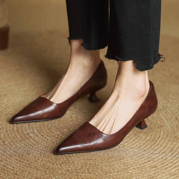 Noah Sculpted Leather Heels | Women's Leather Heels | Pointed Toe Stiletto Court Shoes UK