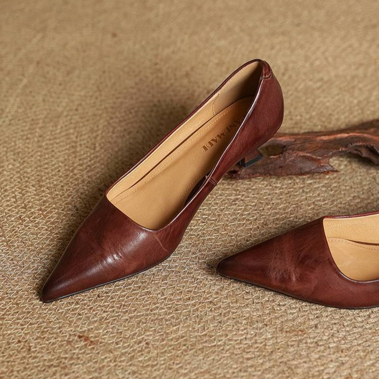 Noah Sculpted Leather Heels | Women's Leather Heels | Pointed Toe Stiletto Court Shoes UK