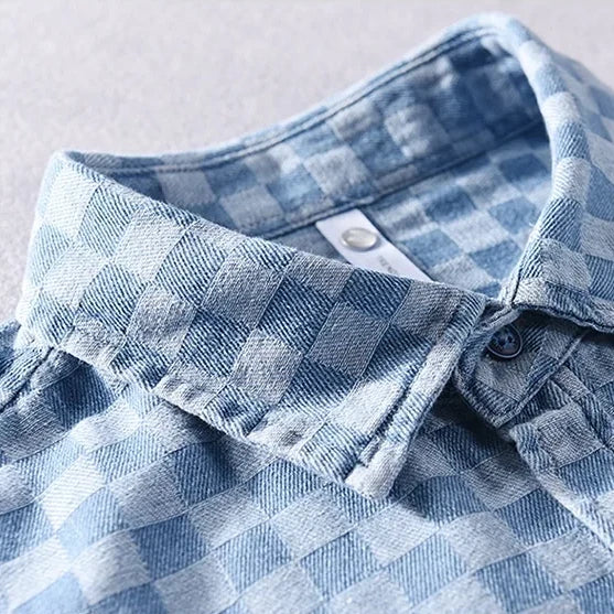 Mason Checkered Denim Shirt | Men's Classic Denim Shirt | Casual Everyday Top UK