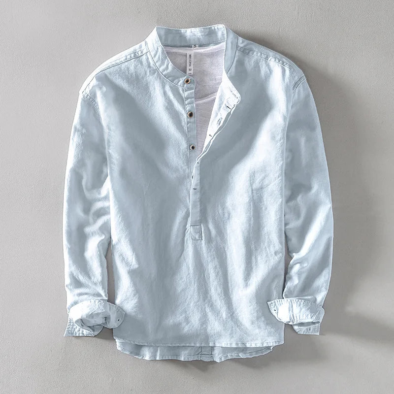 Caleb Linen Mandarin Shirt | Men's Linen Summer Shirt | Breathable Holiday Casual Top UK