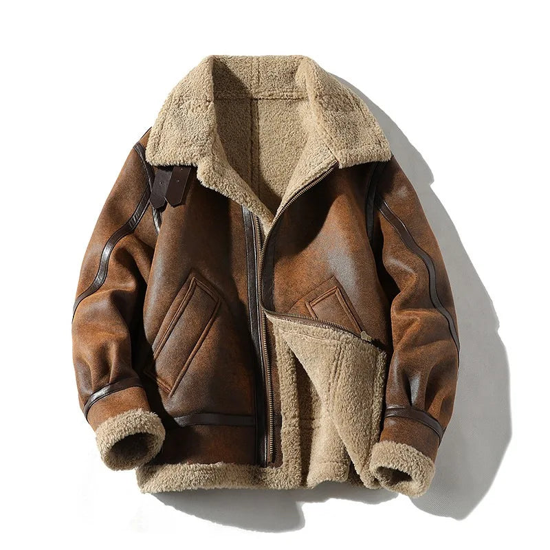 Aldrich Classic Aviator Bomber | Men's Faux Leather Jacket Brown