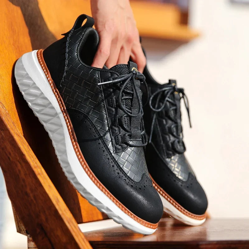 Drake Burnished Leather Trainers | Men's Genuine Leather Trainers | Smart Casual Fashion Shoes UK