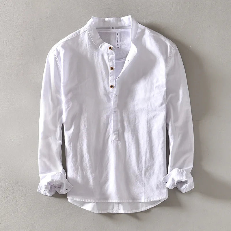 Caleb Linen Mandarin Shirt | Men's Linen Summer Shirt | Breathable Holiday Casual Top UK